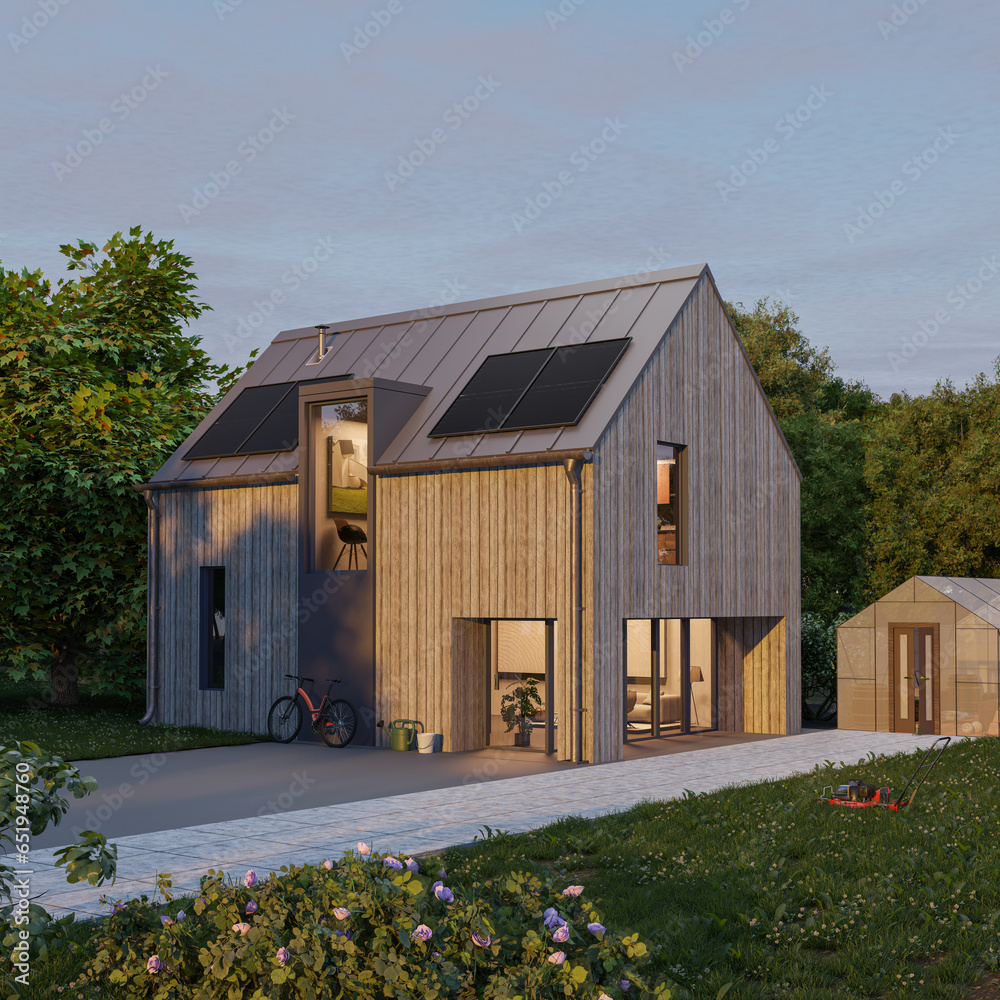 Eco-freundliches Holzhaus mit Photovoltaik