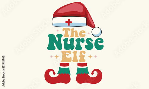 The Nurse Elf Retro Christmas T-Shirt Design