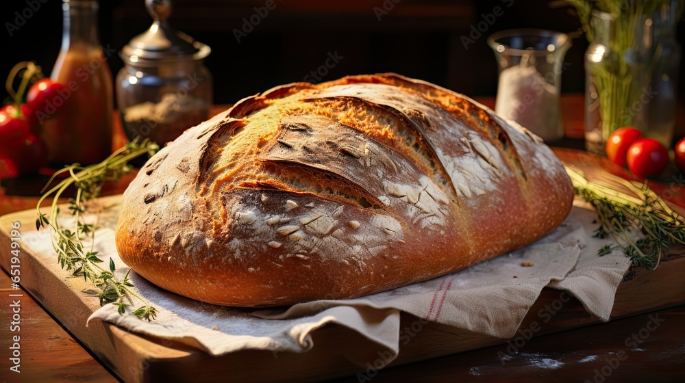 Fresh baked handmade bread in modern kitchen