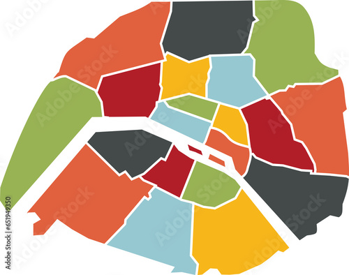 Paris city map icon with its arrondissements on a transparent background in PNG format