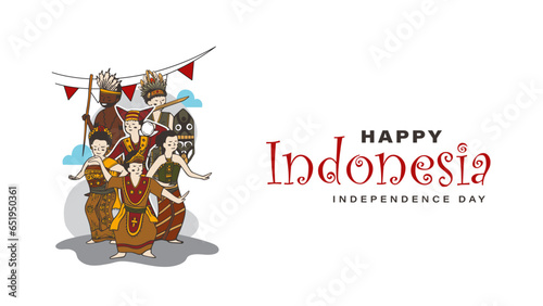 Indonesia traditional dances vector illustration collection for independence day background event photo