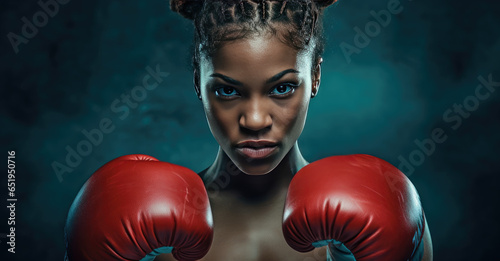 young woman wearing boxing,She fights for fitness. A beautiful young woman wearing boxing gloves. © kiatipol