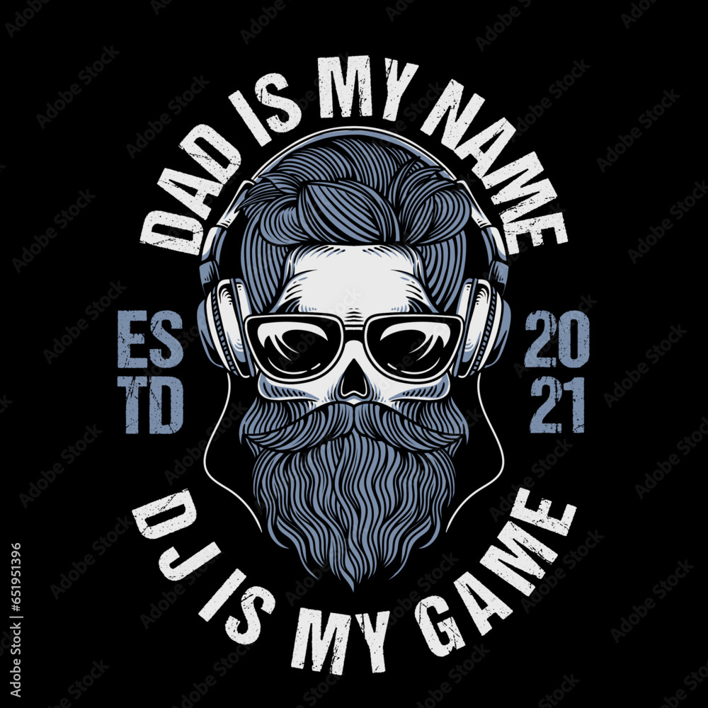 skull of dj head with beard illustration skull of dj head with beard illustration