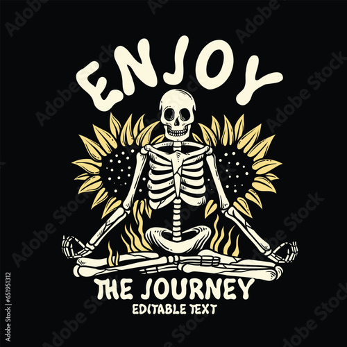relax skeleton, enjoy with yoga pose with sunflower behind as the background