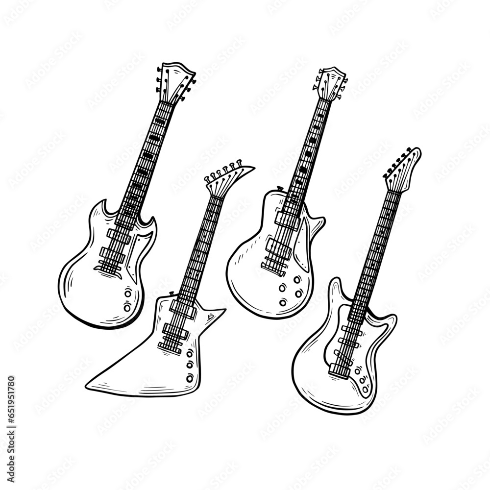 Guitar rock vector illustration design with hand drawn style concept