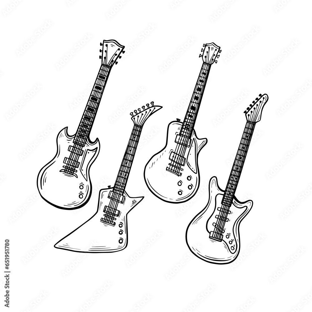 Fototapeta premium Guitar rock vector illustration design with hand drawn style concept