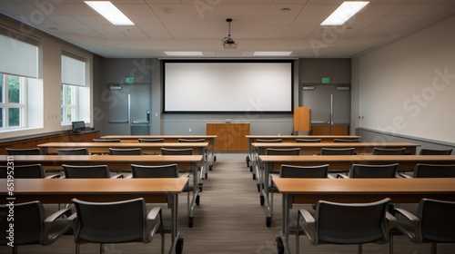 Wallpaper Mural College classroom in amphitheater style, with empty seats and a projector screen. Torontodigital.ca