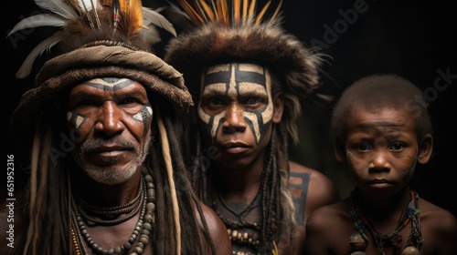 Portrait of Family Huli Wigmen tribe from Papua New Guinea. photo