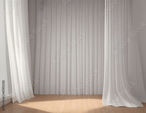 White curtains background interior for photoshoot, photo product, indoor, simple.