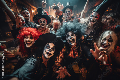 Fotografia, Obraz people in costume celebrating halloween together at a party