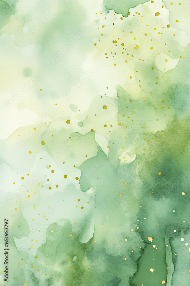 Watercolor Sage Green Digital Papers, Sage Green & Gold Background
