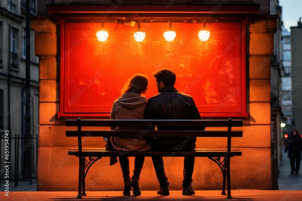 Urban Couple bench city. Date nature pair. Generate Ai Urban Couple bench city. Date nature pair. Generate Ai