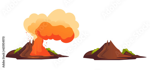 Active and inactive volcano concept. Vector flat graphic design illustration