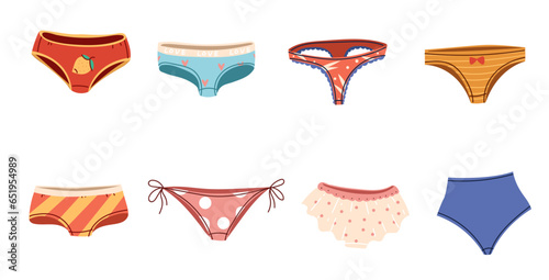 Woman panty tanga underpants underwear pants clothes isolated set. Vector graphic design illustration