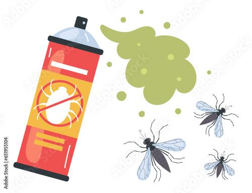 Mosquito spray kill anti bug fly insecticide concept. Vector flat graphic design illustration