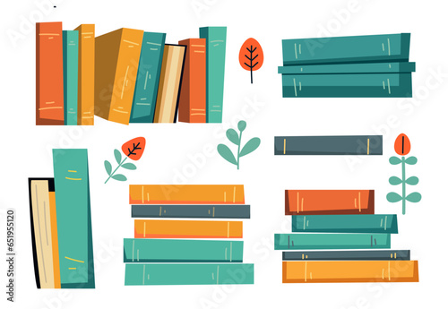 School book study stack library pile isolated set. Vector flat graphic design illustration