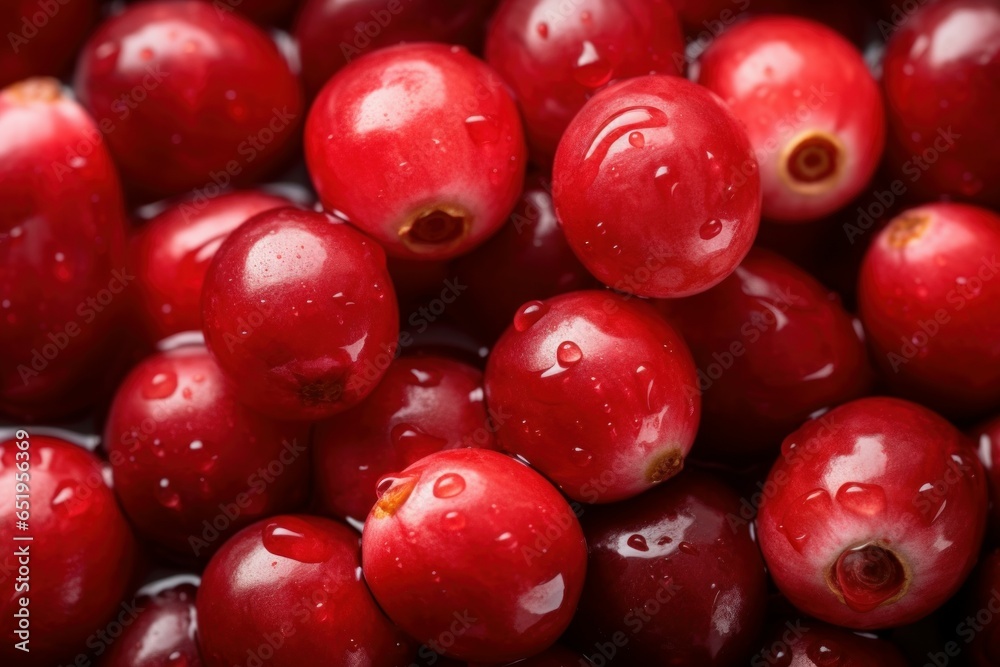 Red cranberry background. Fruit with water drops. Generate Ai Red cranberry background. Fruit with water drops. Generate Ai