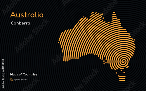 Creative map of Australia. Political map. Canberra. Capital. World Countries vector maps series. Spiral series