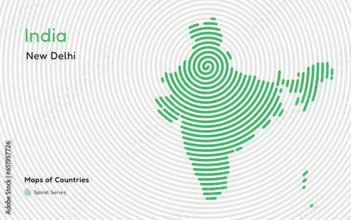 Creative map of India. Political map.New Delhi. Capital. World Countries vector maps series. White Spiral series