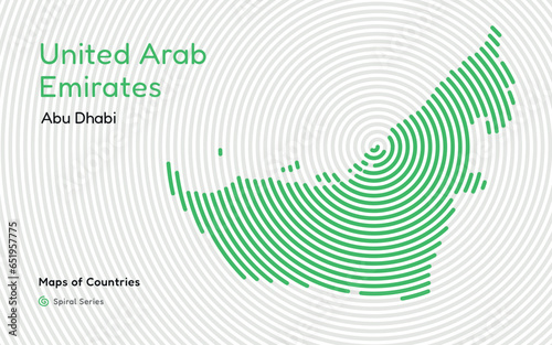 Creative map of United Arab Emirates. Political map.  Abu Dhabi. Capital. World Countries vector maps series. Spiral series