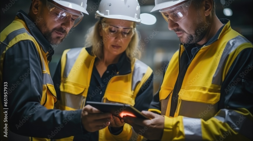 Obraz premium Group of Heavy Industry engineers inspection and design of gas and fuels transport pipeline using digital tablet.