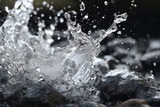 water flow and spray from rocks close up