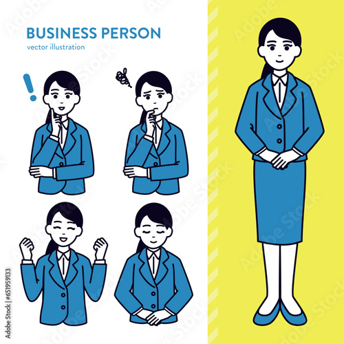 女性会社員のシンプルイラスト素材 さまざまなポーズセット