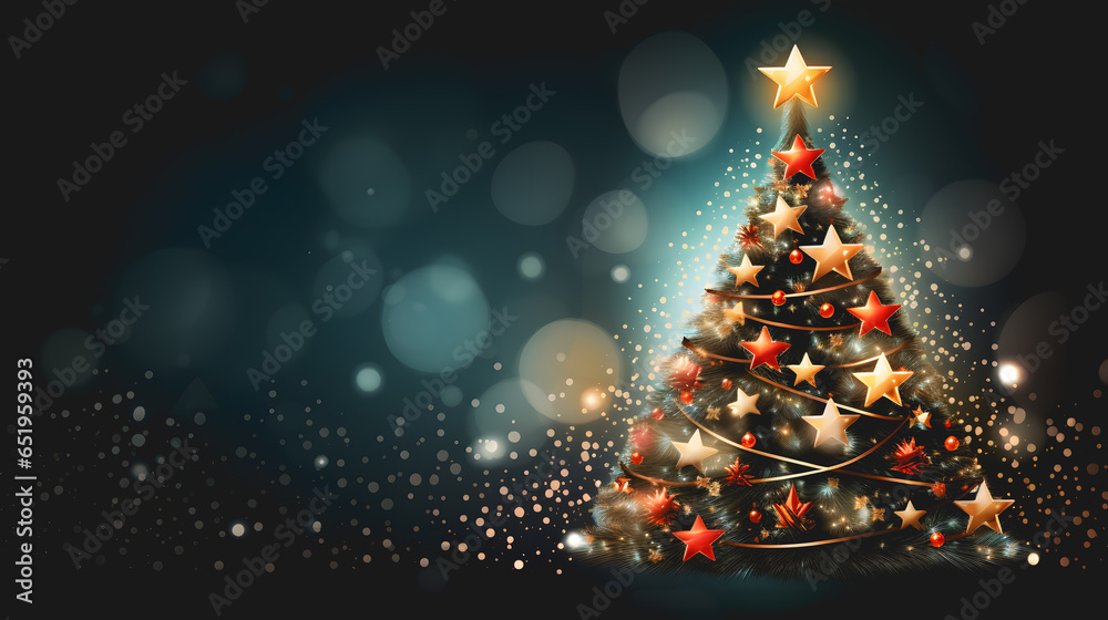 Une illustration d'un magnifique sapin de noël avec plein de décorations.