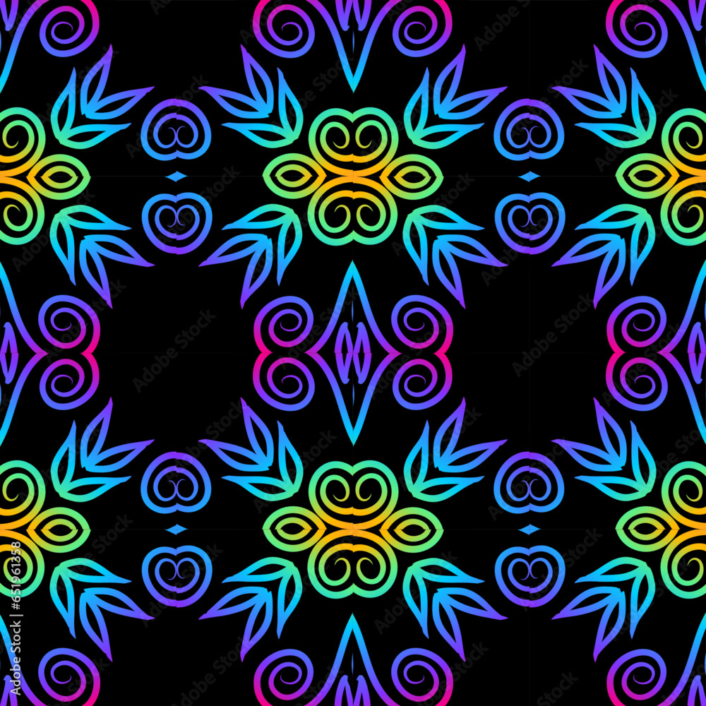 Obraz premium Seamless colourful batik ethnic dayak aztec Kalimantan pattern for background textile garment 