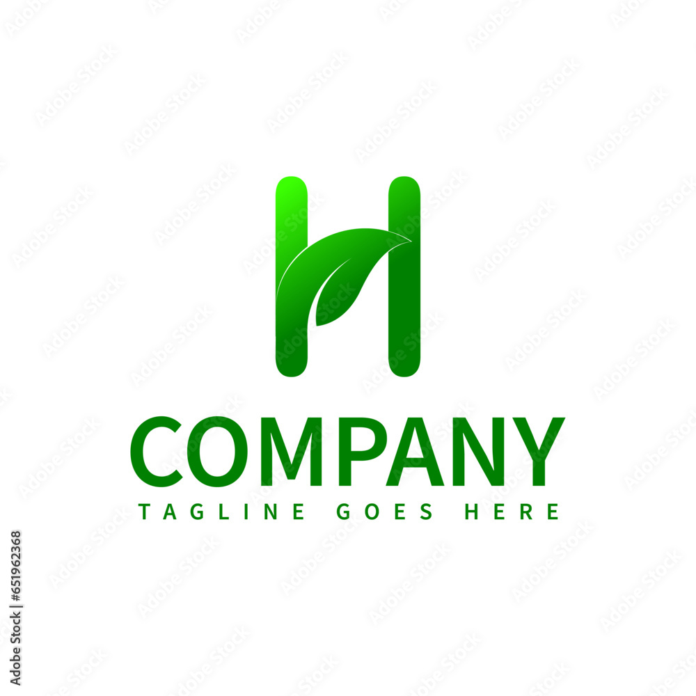Fototapeta premium eco h letter logo template . . green letter h logo template , nature letter logo template , h with leaf vector file , minimal letter h nature logo template