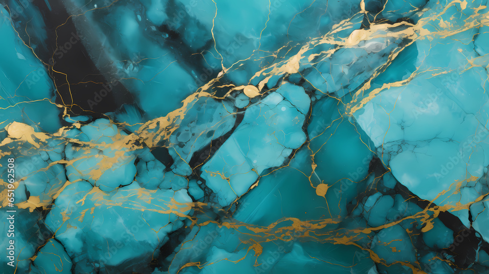 Abstract turquoise marble texture with golden lines on glossy surface for background or wallpaper presentation. Aspect ratio 16:9 Abstract turquoise marble texture with golden lines on glossy surface for background or wallpaper presentation. Aspect ratio 16:9