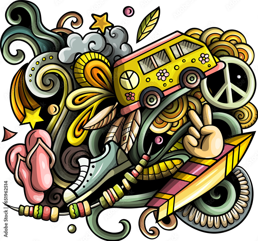 Hippie detailed cartoon illustration
