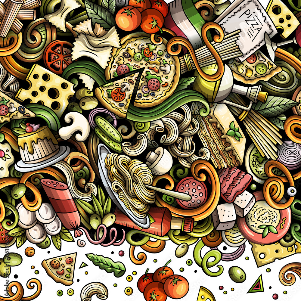 Italian cuisine detailed cartoon border illustration