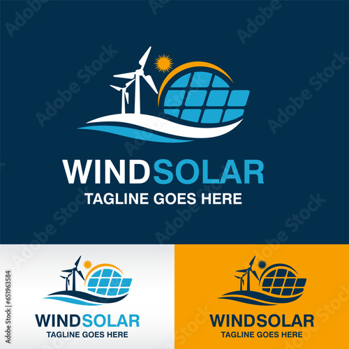 Solar Panels And Wind turbine logo, Renewable Energy logo Concept