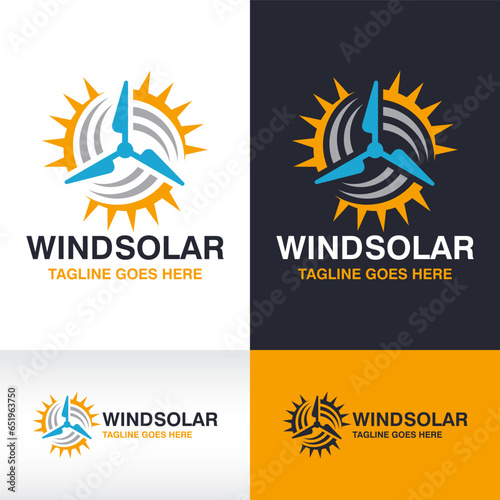 Solar Panels And Wind turbine logo, Renewable Energy logo Concept