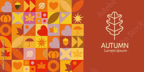 Autumn bauhaus background, autumn pattern. Bauhaus pattern with autumn and Thanksgiving harves