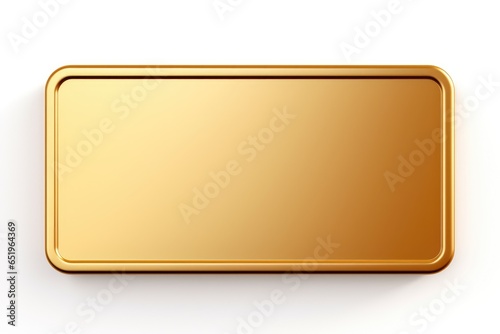 Empty Golden Plate on White Background. Golden rectangular plate on white background, shining with elegance and simplicity photo
