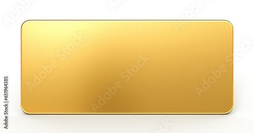 Empty Golden Plate on White Background. Golden rectangular plate on white background, shining with elegance and simplicity