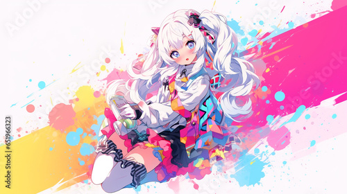cute anime girl idol poses beautiful and cute clothes with generative ai