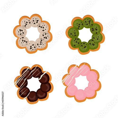 Mochi Donut illustration logo with various flavors