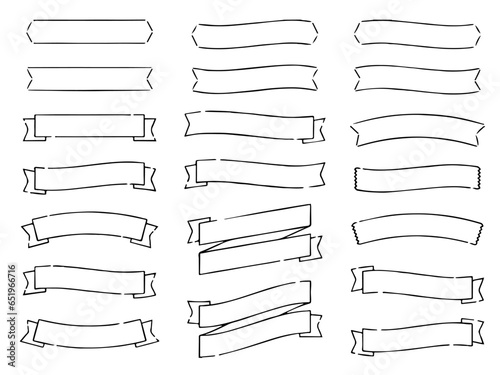 手描き風リボンのシンプルなベクターイラスト素材セット
