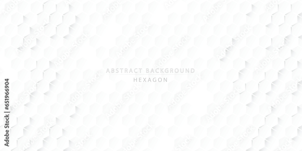 Fototapeta premium Embossed hexagon, abstract honeycomb, white background, light and shadow. Vector.
