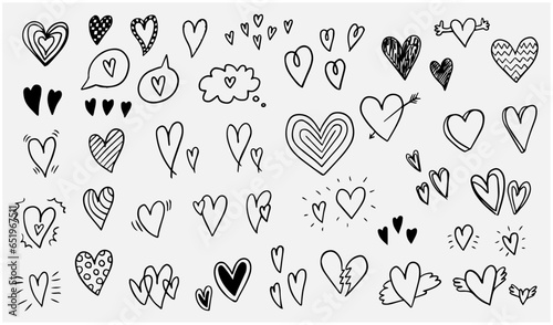 Set of heart doodles. Cute hand drawn heart icons for wedding and valentines day