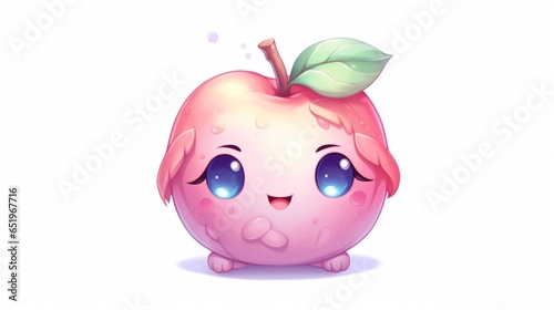 cartoon apple by kee keon zhi on a white background.Generative AI
