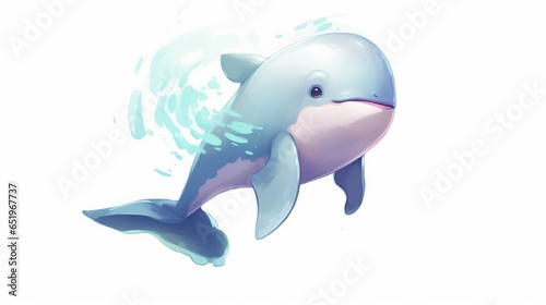 cartoon Beluga Whale by kee keon zhi on a white background.Generative AI photo