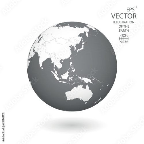 Earth illustration. Each country has its own autonomous border and background color fill, which gives the opportunity to select the desired part from the rest of the content. Objects are isolated.