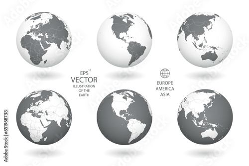 Earth illustration. Each country has its own autonomous border and background color fill  which gives the opportunity to select the desired part from the rest of the content. Objects are isolated.