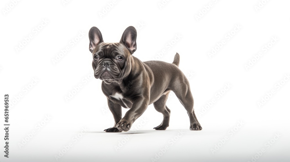 Fototapeta premium Recovery and Hope: An Anorexic French Bulldog's Journey to Health on a White Canvas.