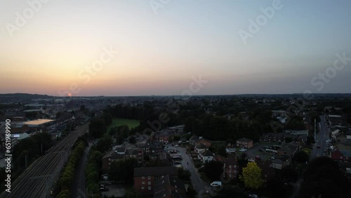 High Angle View of South East Downtown and Central Luton City and Commercial District After Sunset and During Night. The Image Was Captured With Drone's Camera on September 5th, 2023 photo