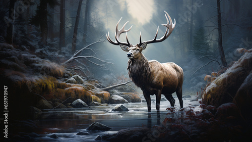 elk in a creek during the winter